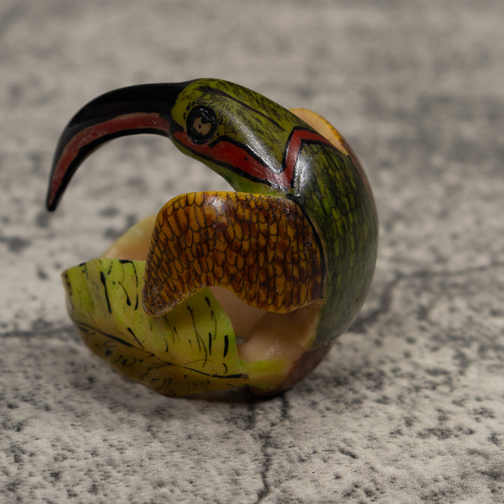 Vintage Red Green And Yellow Hummingbird Tagua Carving