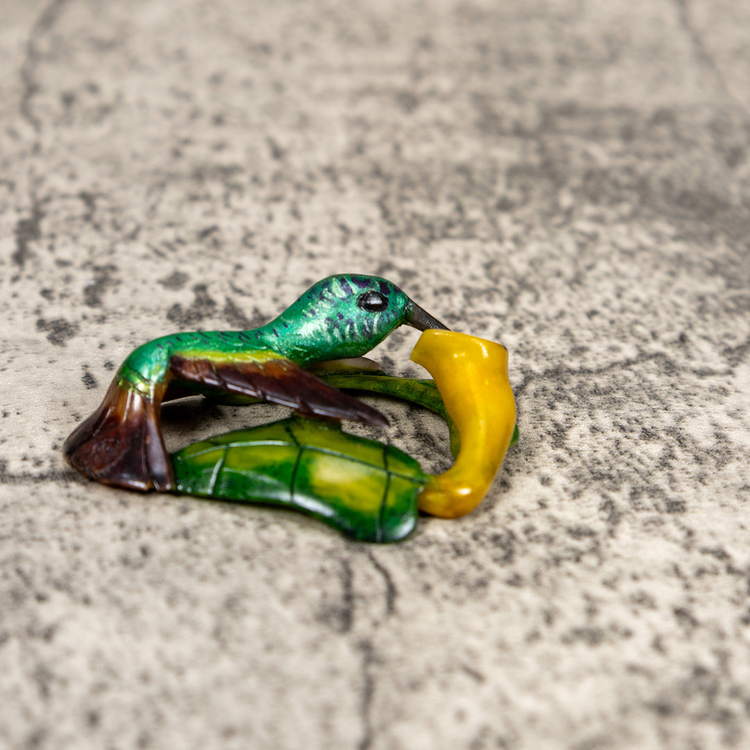 Green And Yellow Hummingbird Tagua Carving