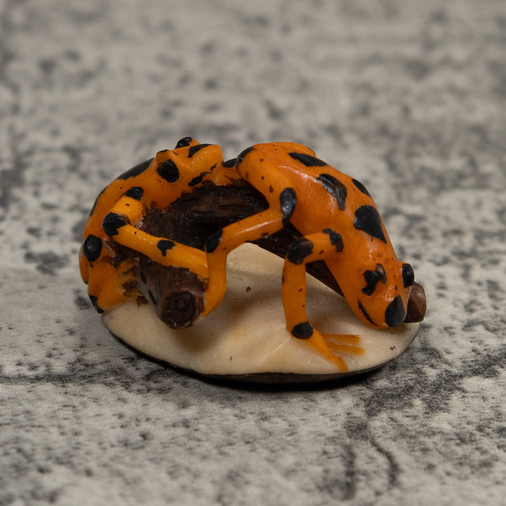 Vintage Double Black And Gold Frog Tagua Carving