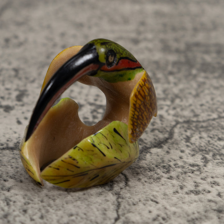 Vintage Red Green And Yellow Hummingbird Tagua Carving
