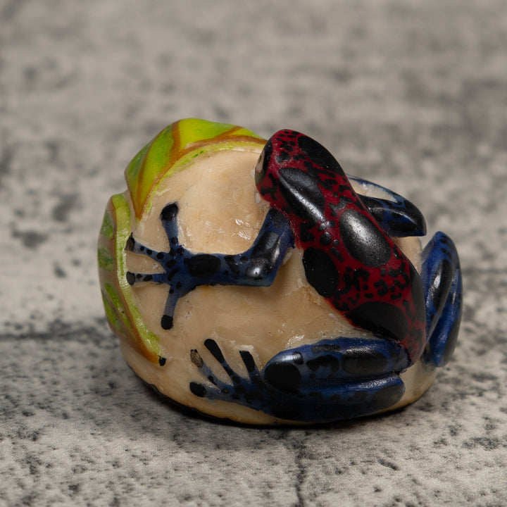 Vintage Black Red And Green Frog Tagua Carving