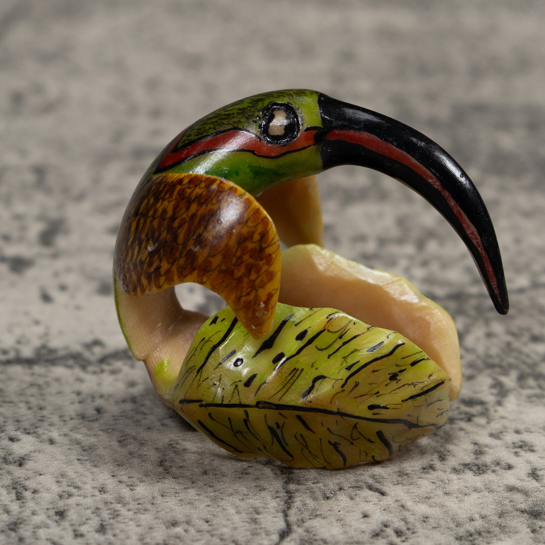 Vintage Red Green And Yellow Hummingbird Tagua Carving