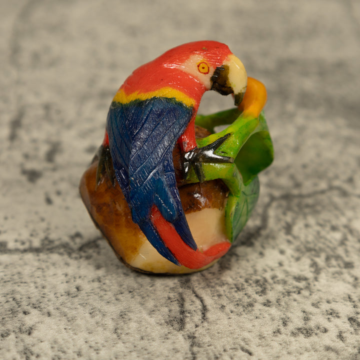 Red Blue And Yellow Macaw Parrot Bird Tagua Carving