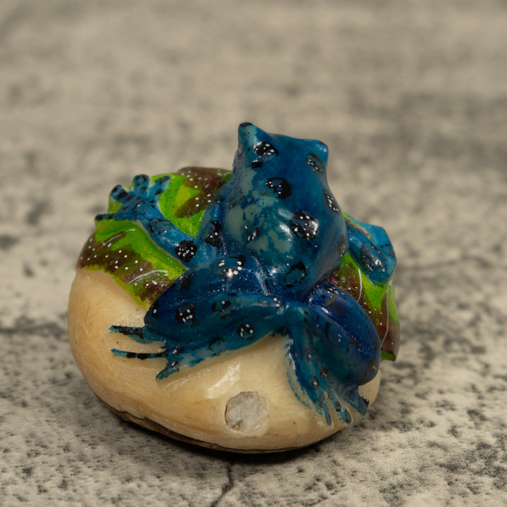 Black And Blue Poison Dart Frog Tagua Carving