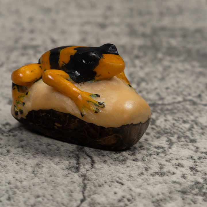 Vintage Gold And Black Frog Tagua Carving