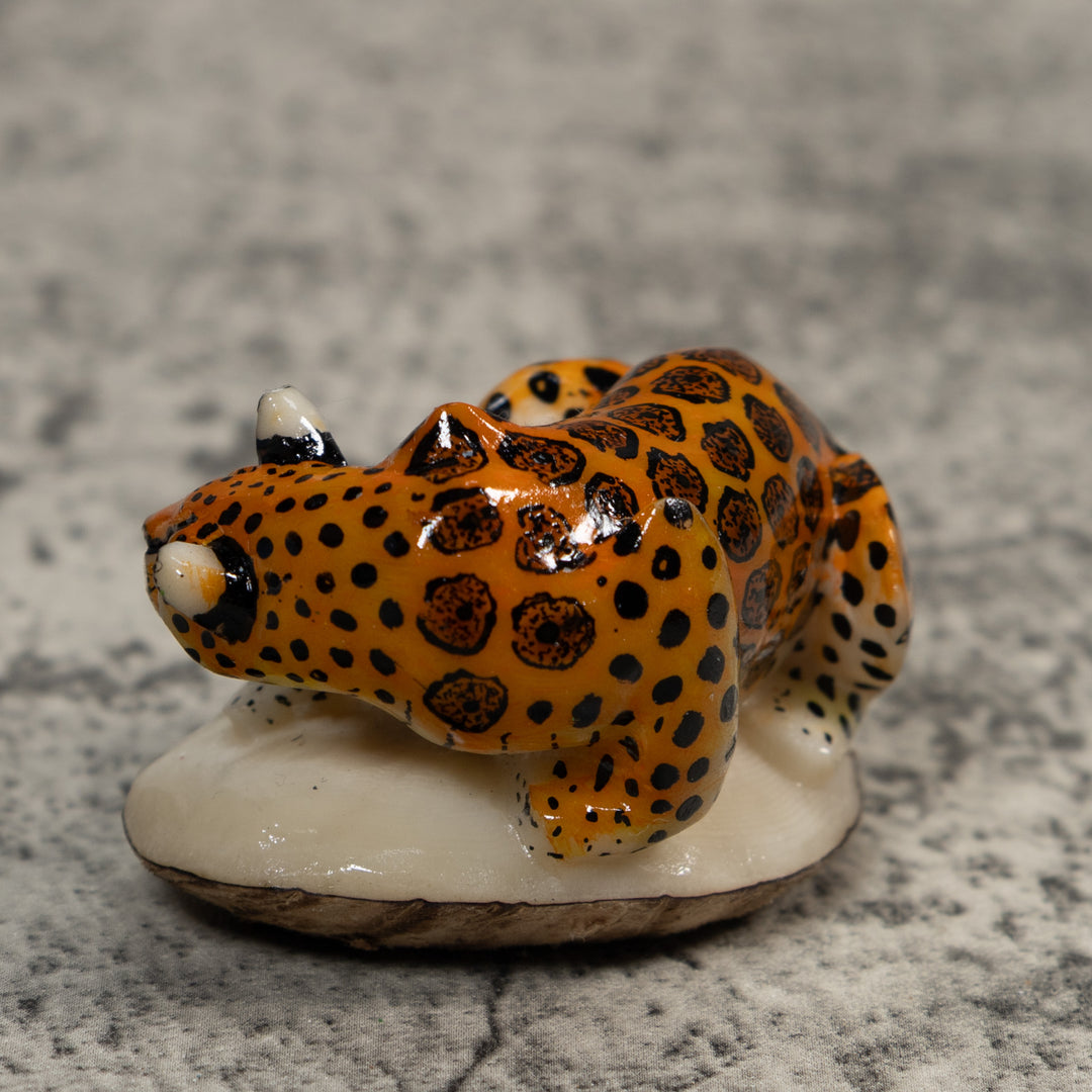 Magnificent Jaguar Cat Tagua Carving