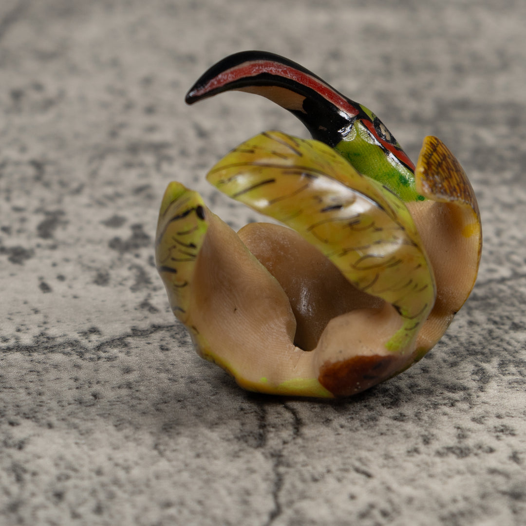 Vintage Red Green And Yellow Hummingbird Tagua Carving