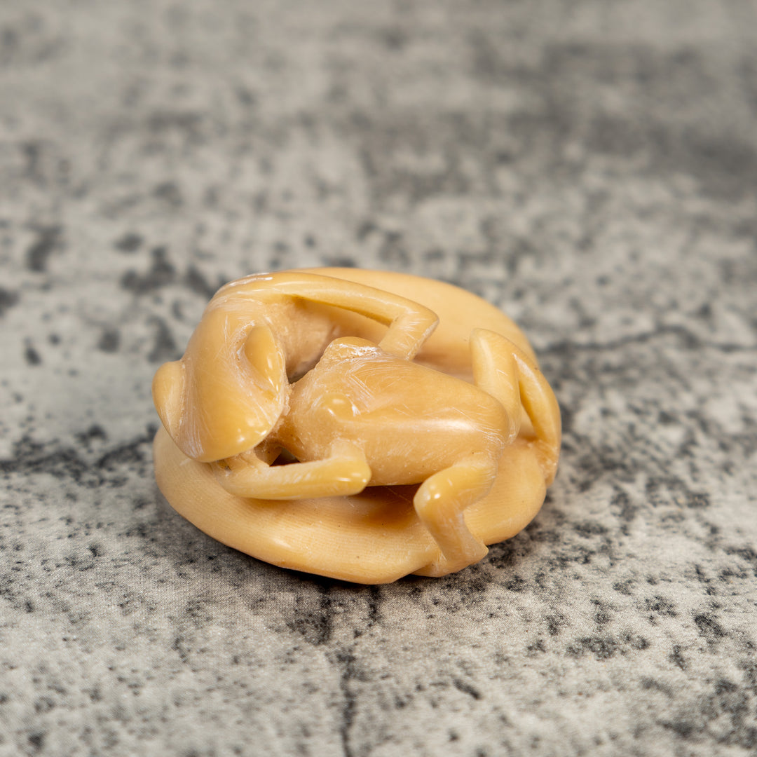 Vintage Natural White Snake Eating Frog Tagua Carving