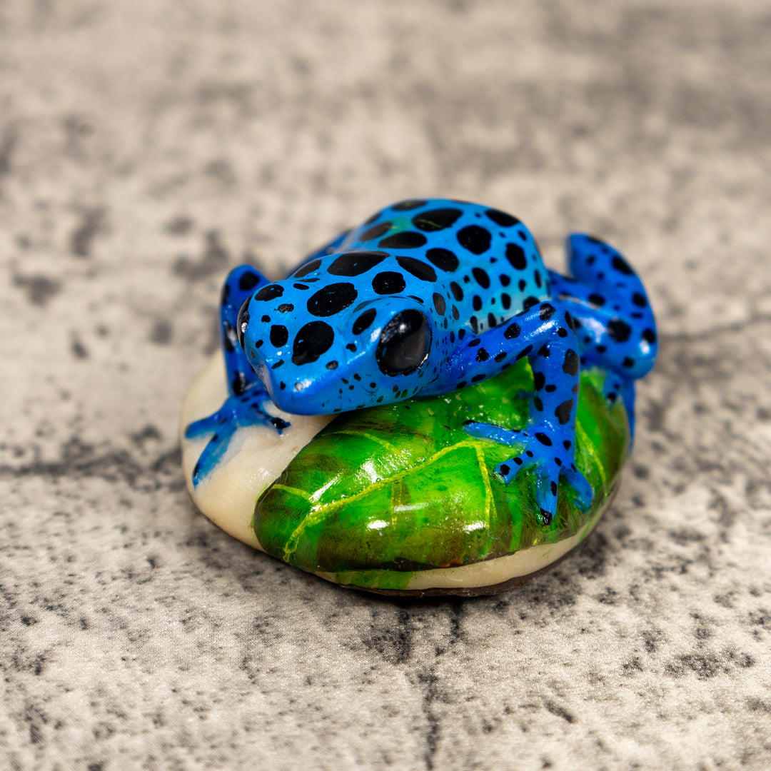 Black And Blue Poison Dart Frog Tagua Carving