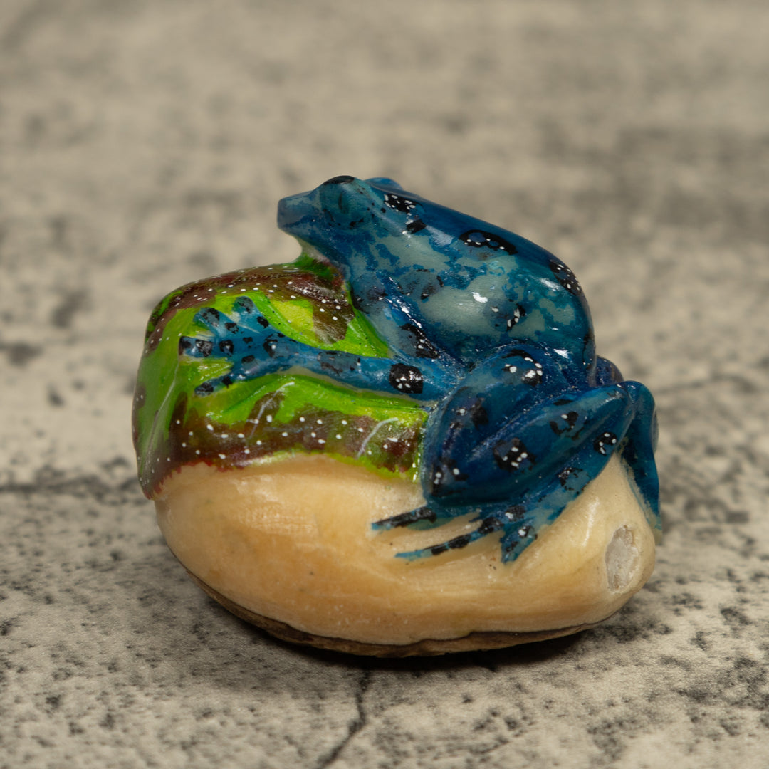 Black And Blue Poison Dart Frog Tagua Carving
