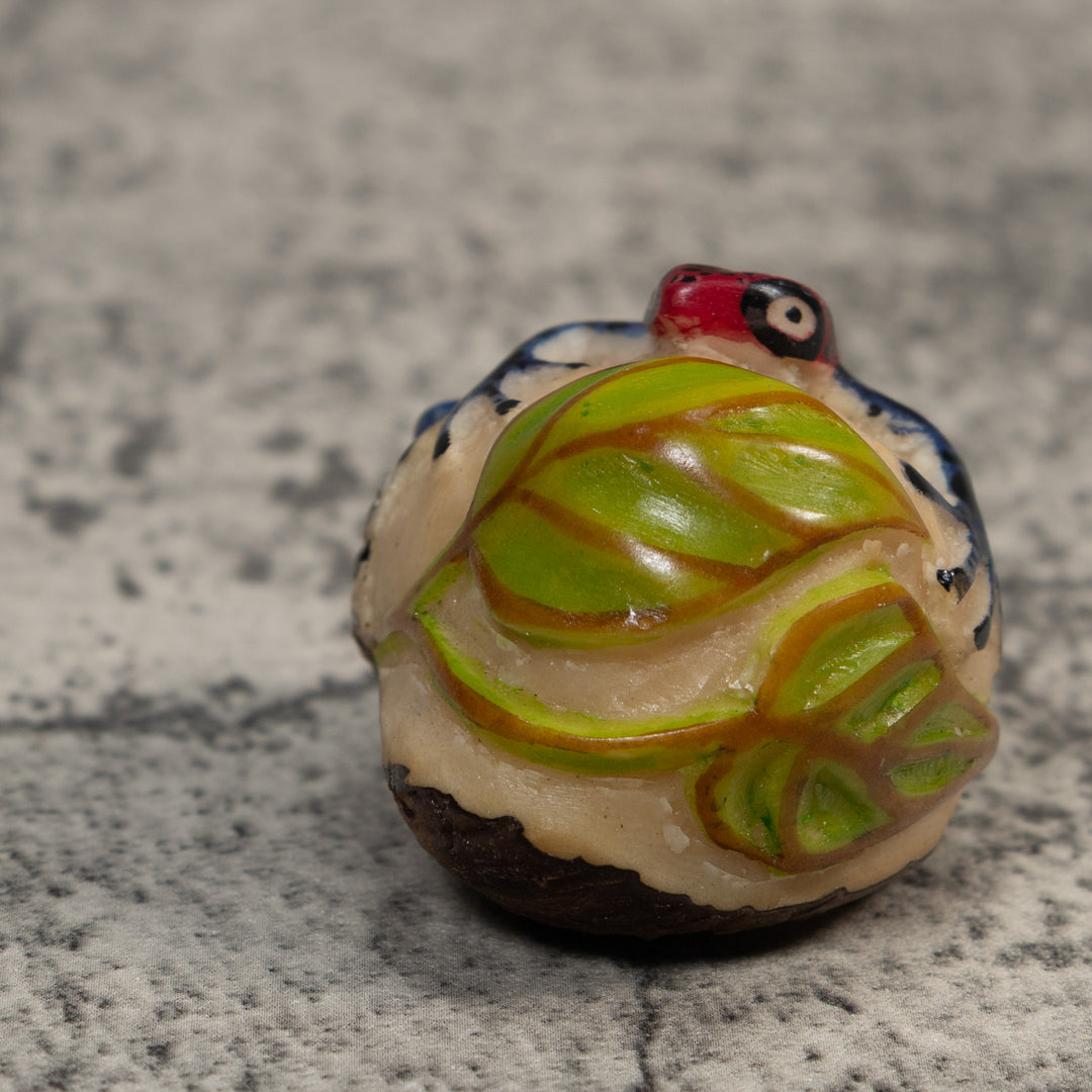 Vintage Black Red And Green Frog Tagua Carving