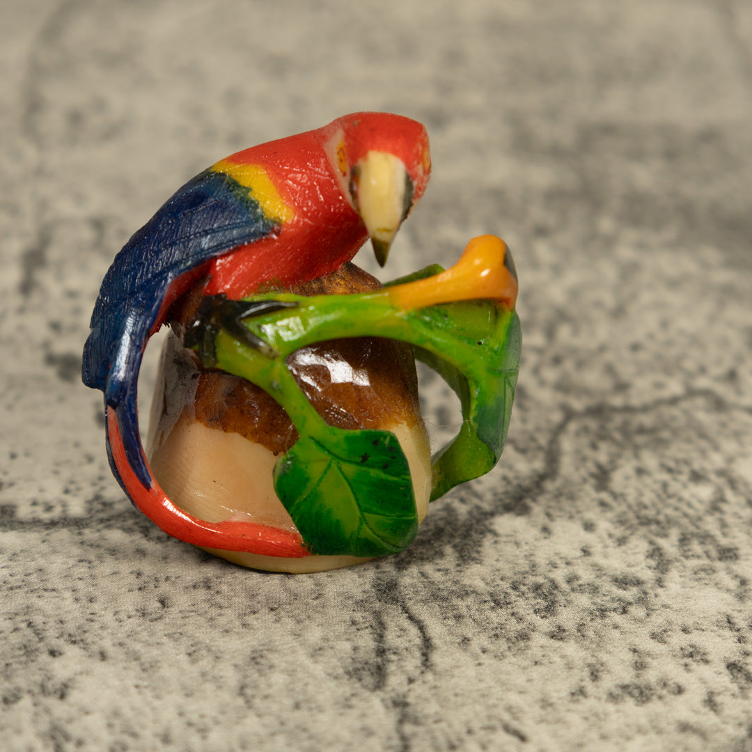 Red Blue And Yellow Macaw Parrot Bird Tagua Carving