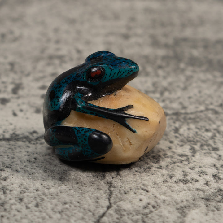 Blue And Black Poison Dart Frog Tagua Carving