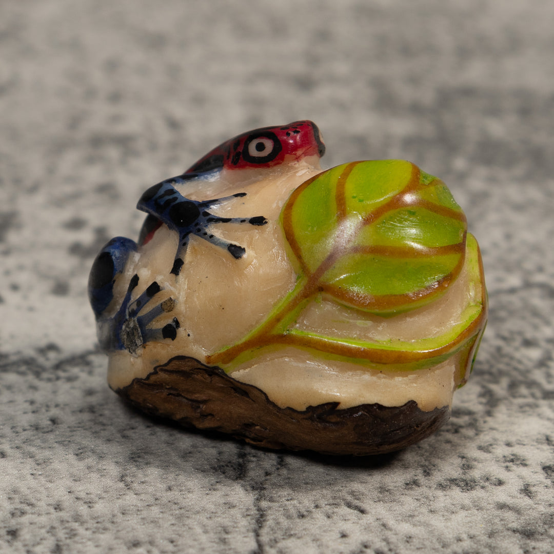 Vintage Black Red And Green Frog Tagua Carving