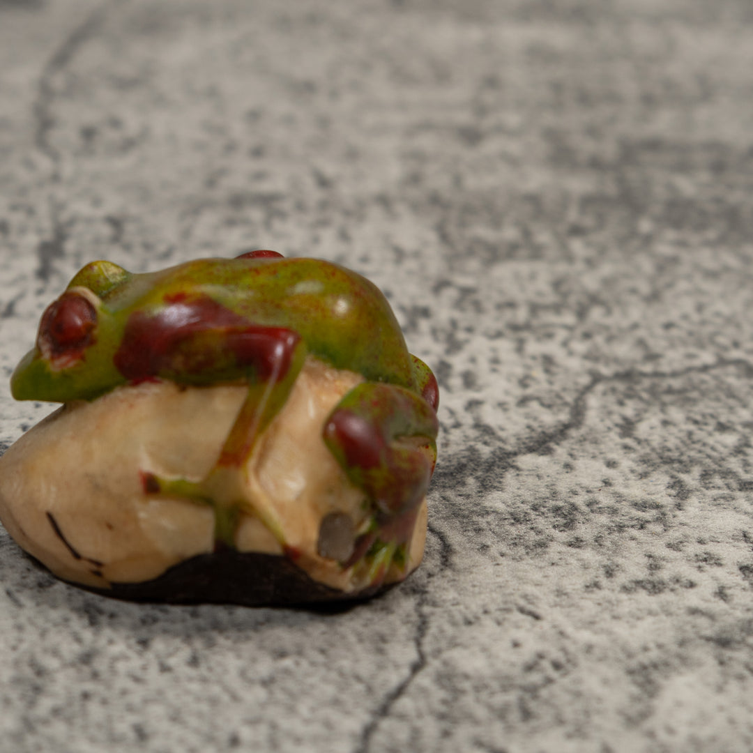 Vintage Green And Red Poison Dart Frog Tagua Carving