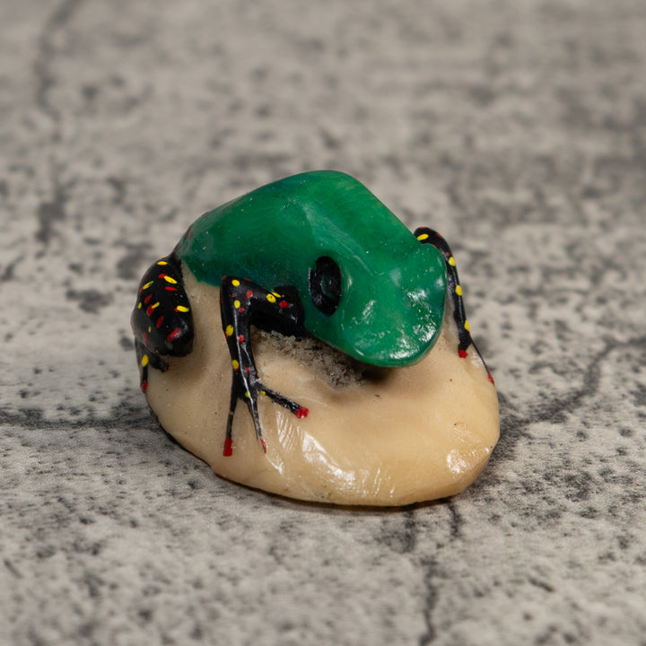 Vintage Green And Black Poison Dart Frog Tagua Carving