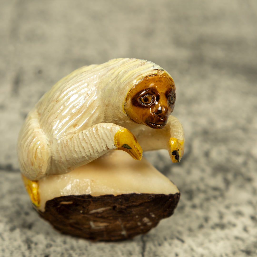 White And Brown Sloth Tagua Carving