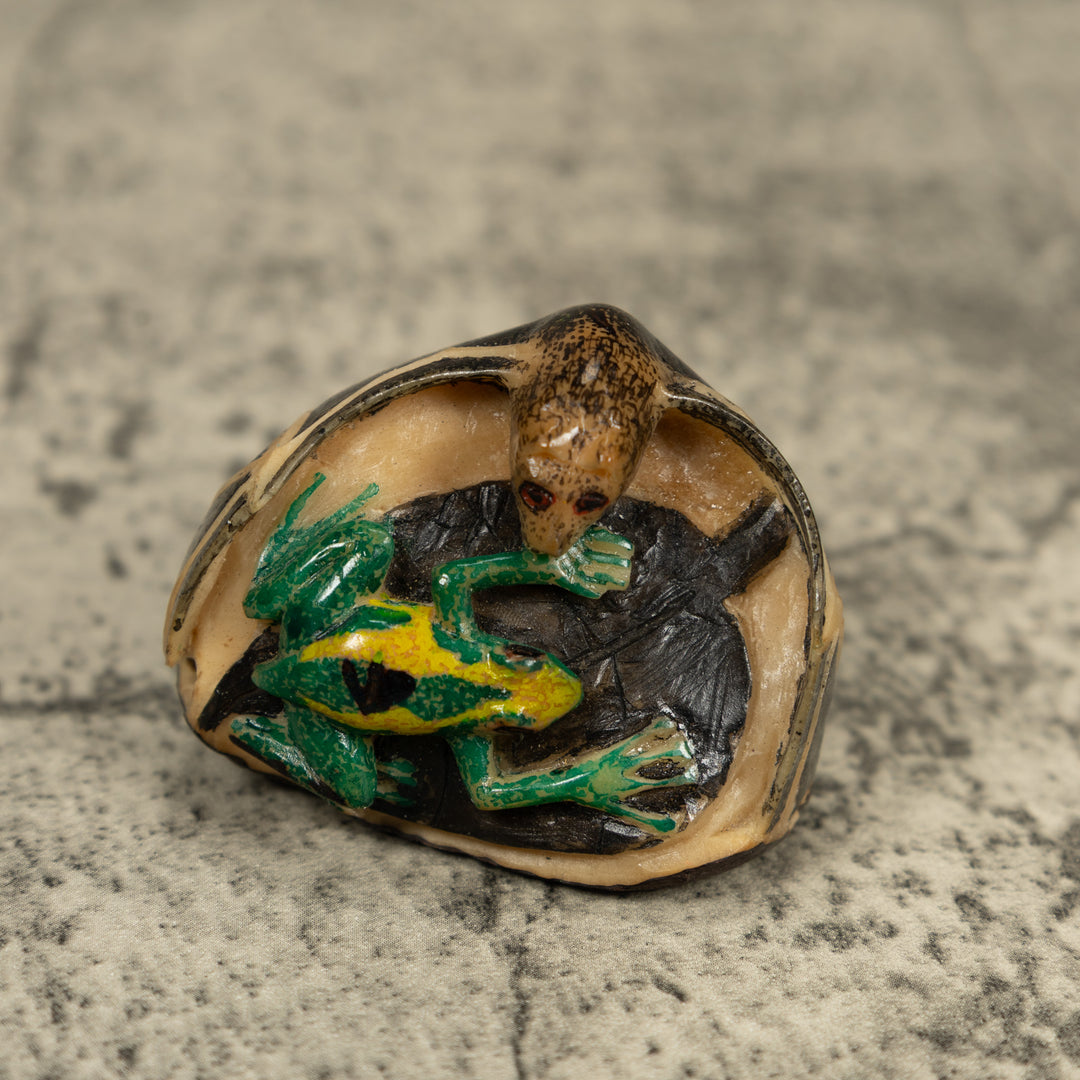 Vintage Vampire Bat And Frog Tagua Carving