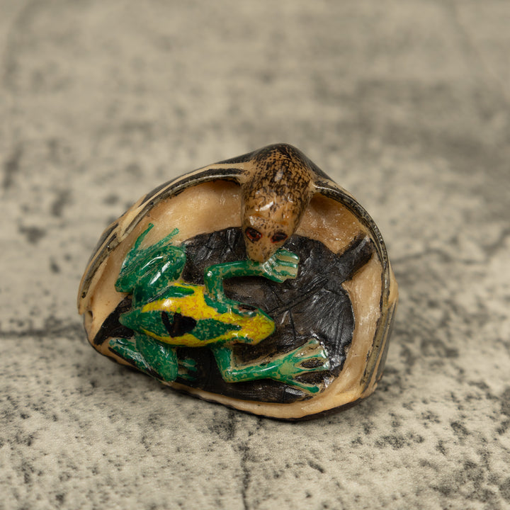 Vintage Vampire Bat And Frog Tagua Carving