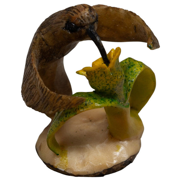 Vintage Brown Yellow And Green Hummingbird Tagua Carving
