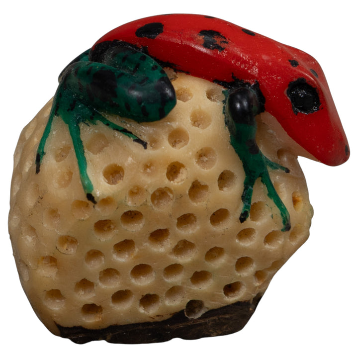 Vintage Blue And Red Frog Tagua Carving