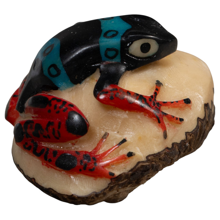 Vintage Black Blue And Red Rainforest Frog Tagua Carving