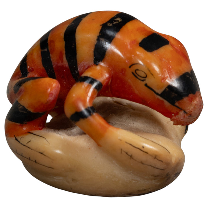 Vintage Black And Gold Frog Tagua Carving