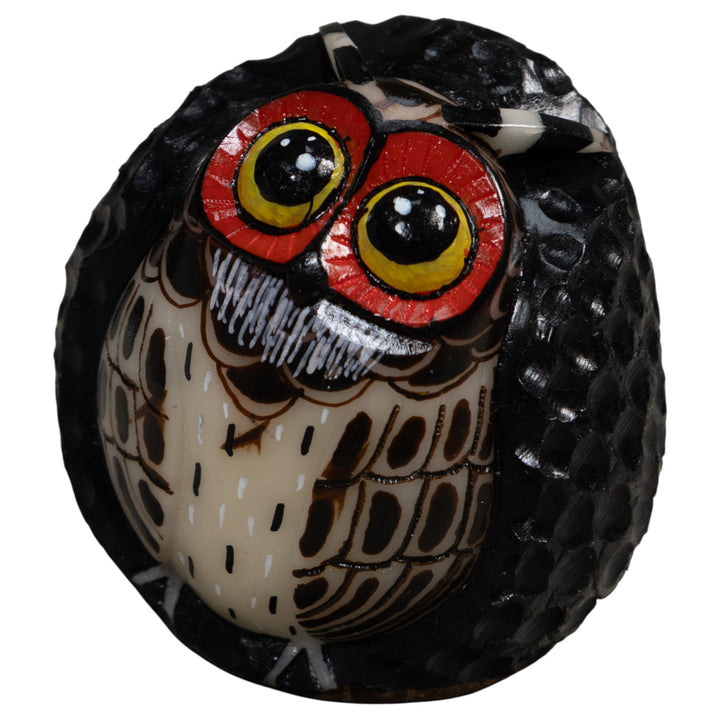 Full Nut Black Orange And White Owl Tagua Carving