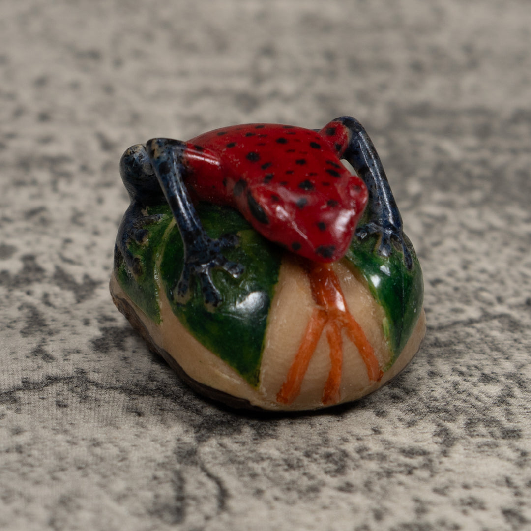 Vintage Red Green And Blue Poison Dart Frog Tagua Carving