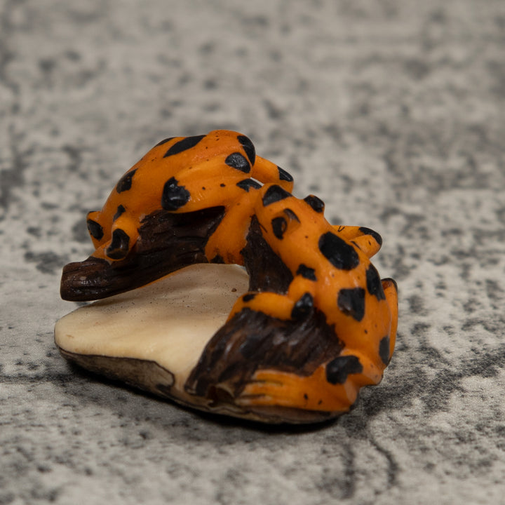 Vintage Double Black And Gold Frog Tagua Carving