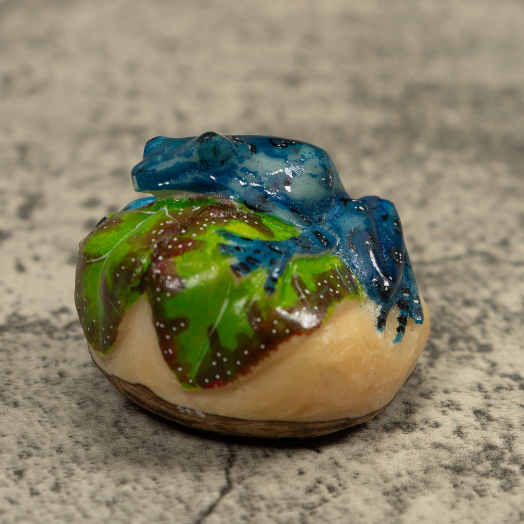 Black And Blue Poison Dart Frog Tagua Carving