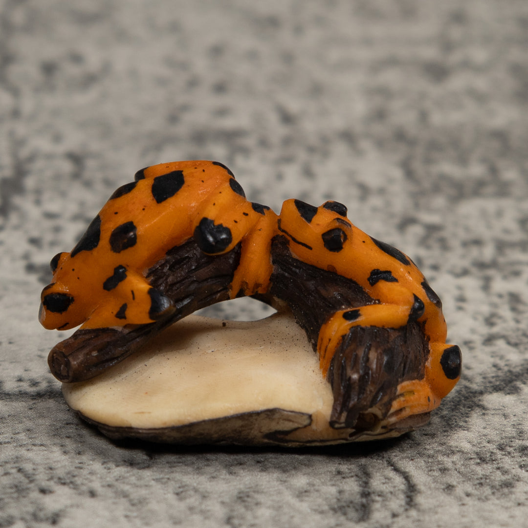 Vintage Double Black And Gold Frog Tagua Carving