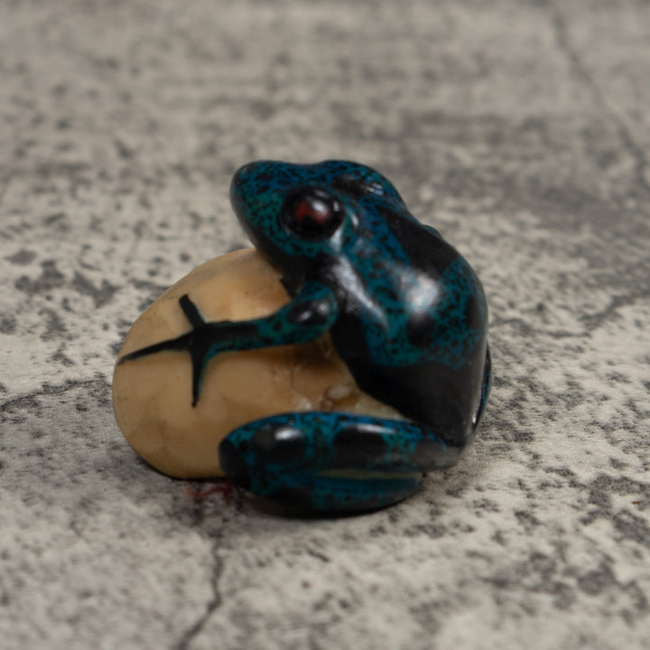 Blue And Black Poison Dart Frog Tagua Carving
