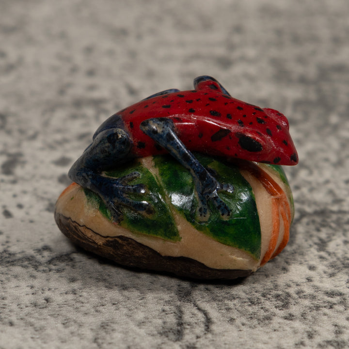 Vintage Red Green And Blue Poison Dart Frog Tagua Carving