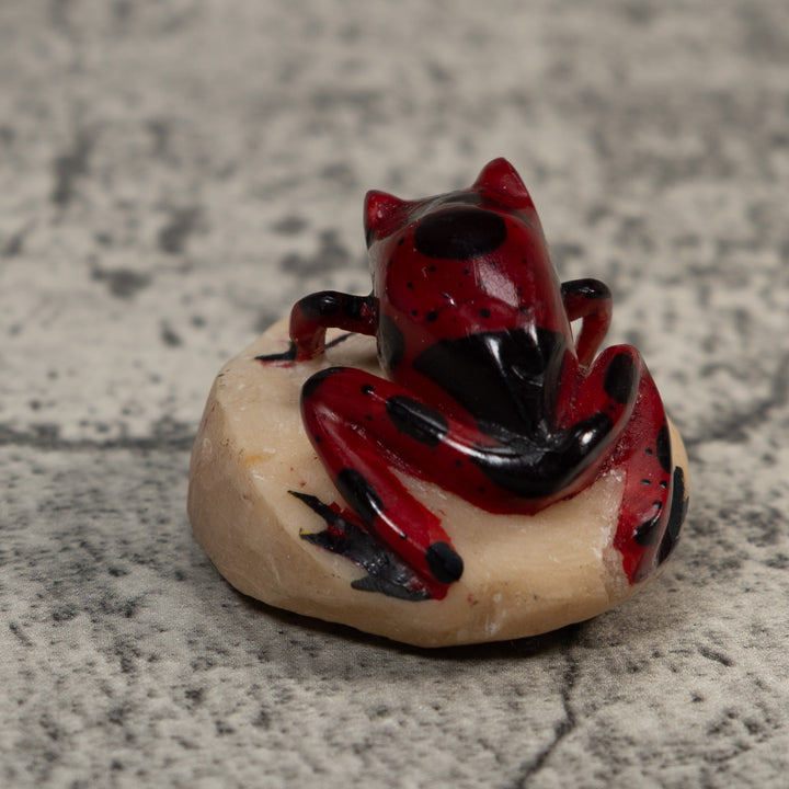 Vintage Red And Black Poison Dart Frog Tagua Carving