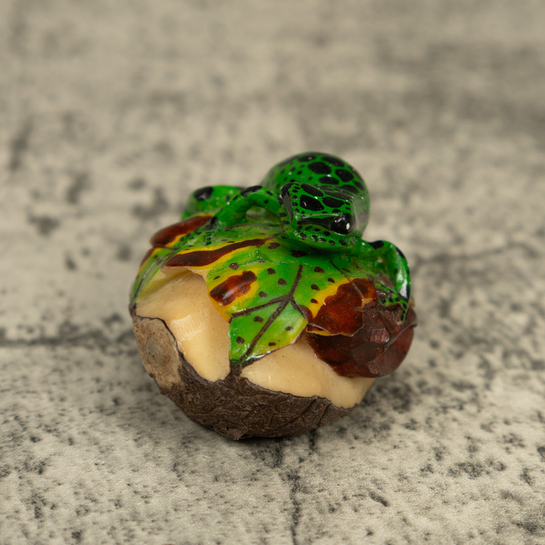 Green And Black Poison Dart Frog Tagua Carving