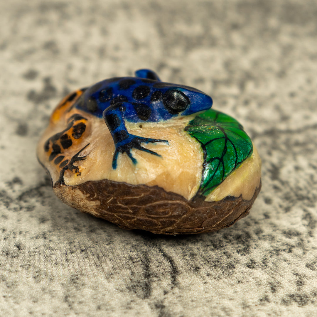 Black Gold And Blue Poison Dart Frog Tagua Carving