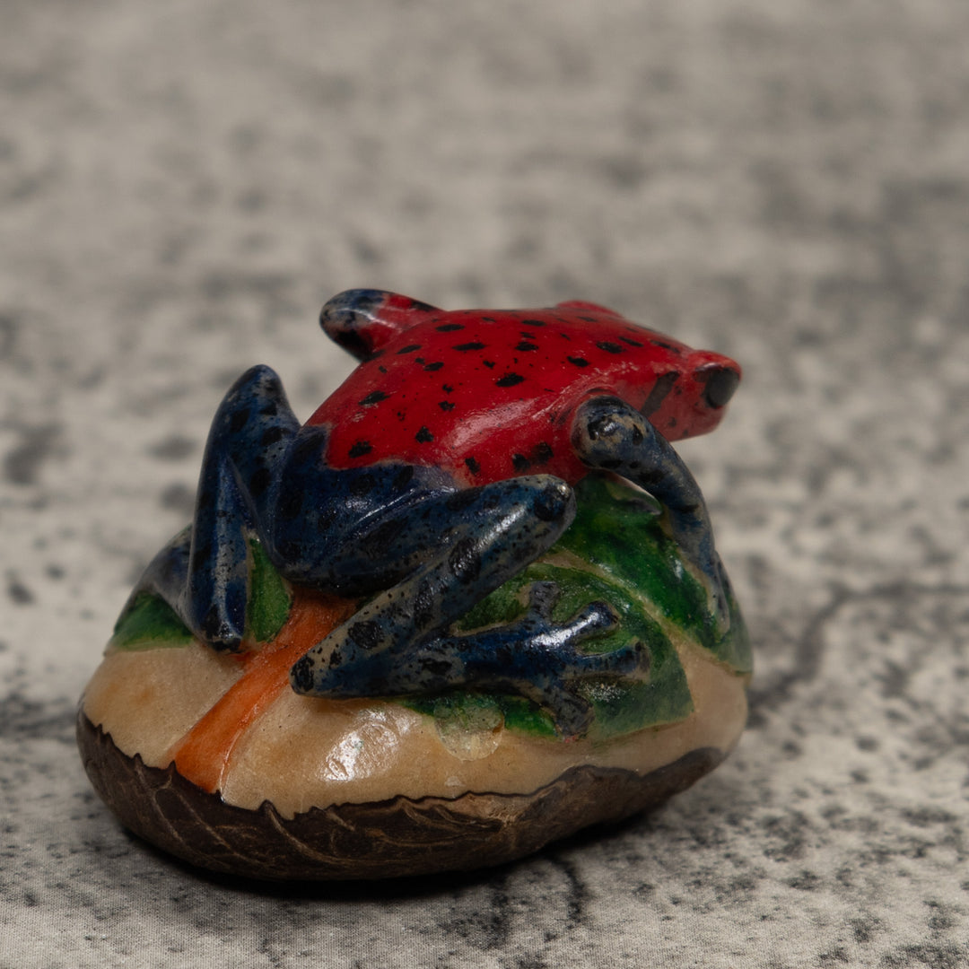 Vintage Red Green And Blue Poison Dart Frog Tagua Carving