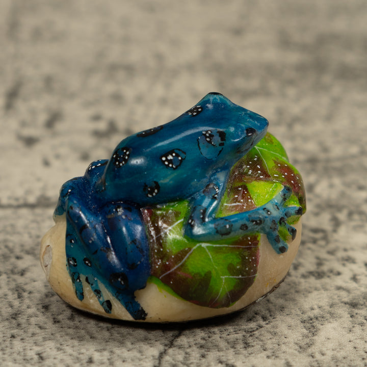 Black And Blue Poison Dart Frog Tagua Carving