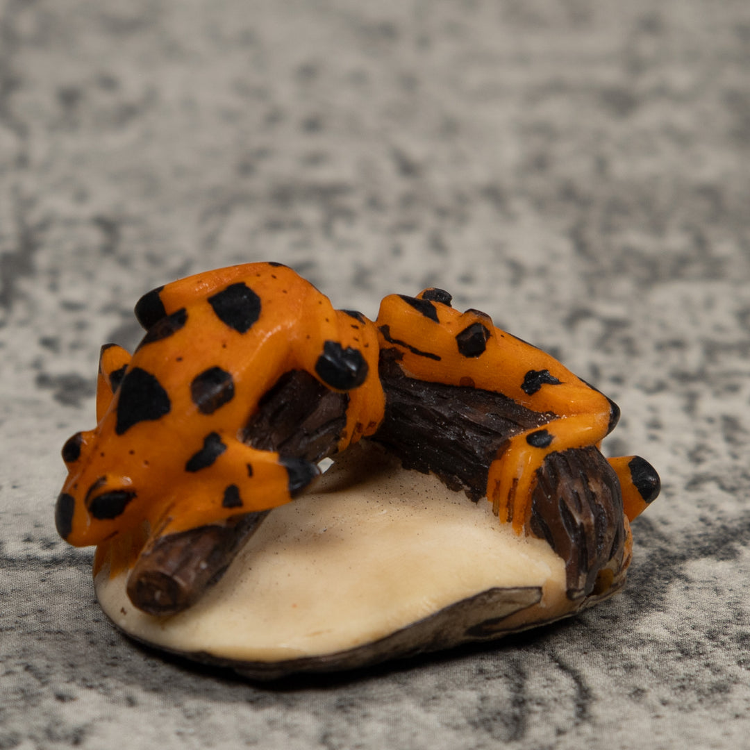 Vintage Double Black And Gold Frog Tagua Carving