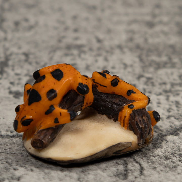 Vintage Double Black And Gold Frog Tagua Carving