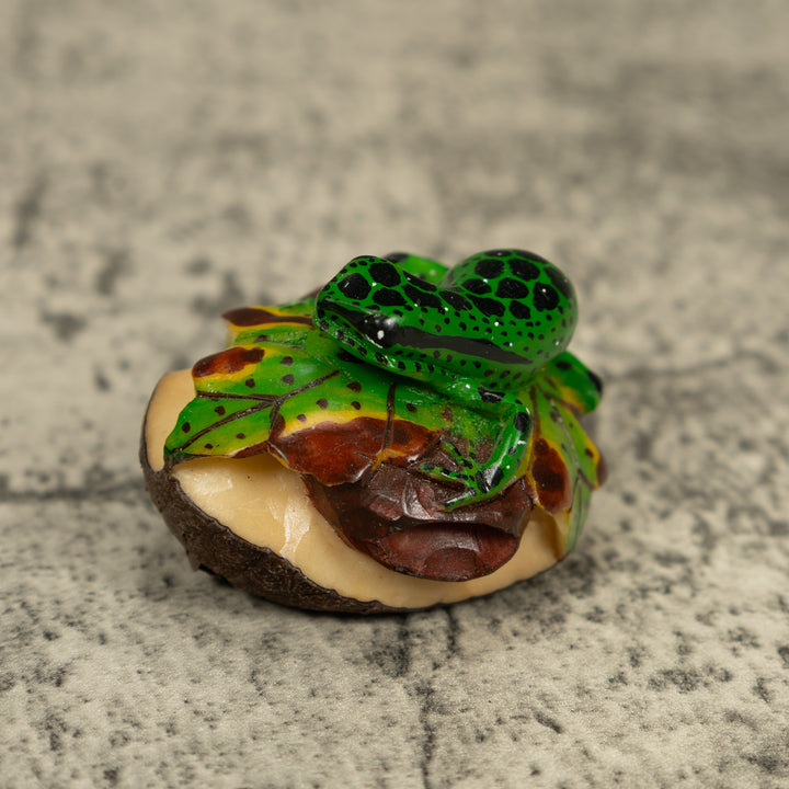 Green And Black Poison Dart Frog Tagua Carving