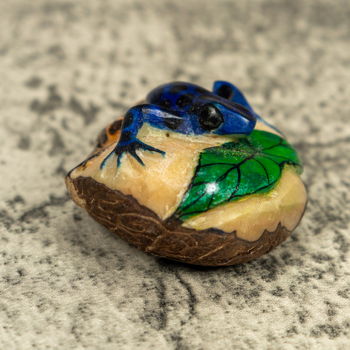 Black Gold And Blue Poison Dart Frog Tagua Carving