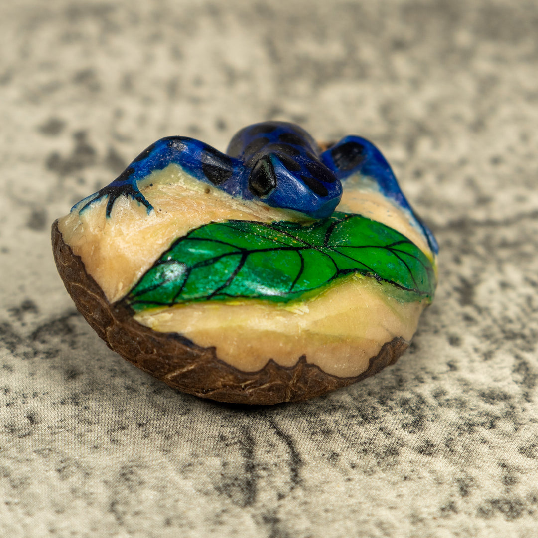 Black Gold And Blue Poison Dart Frog Tagua Carving