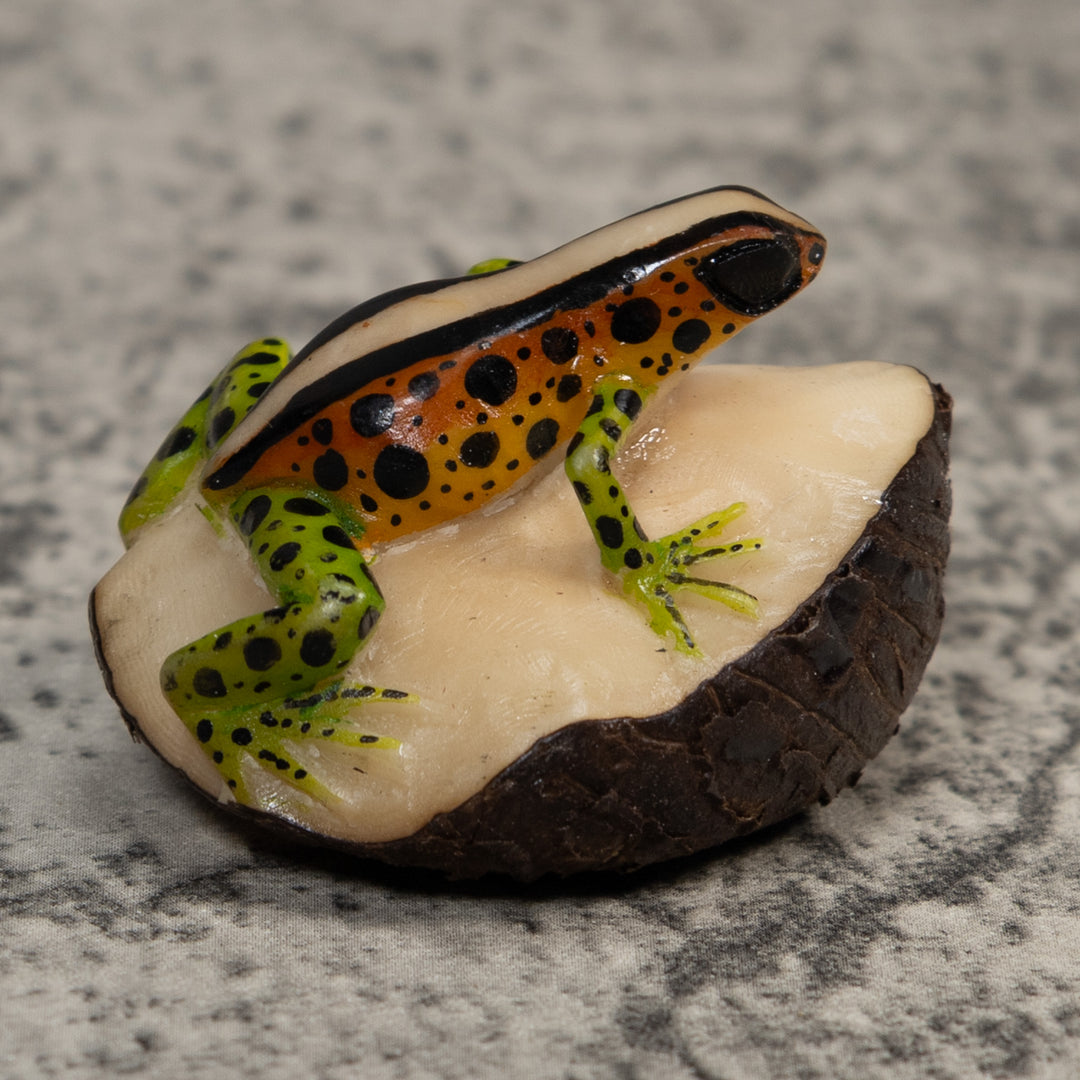 Vintage Black Gold And Green Frog Tagua Carving