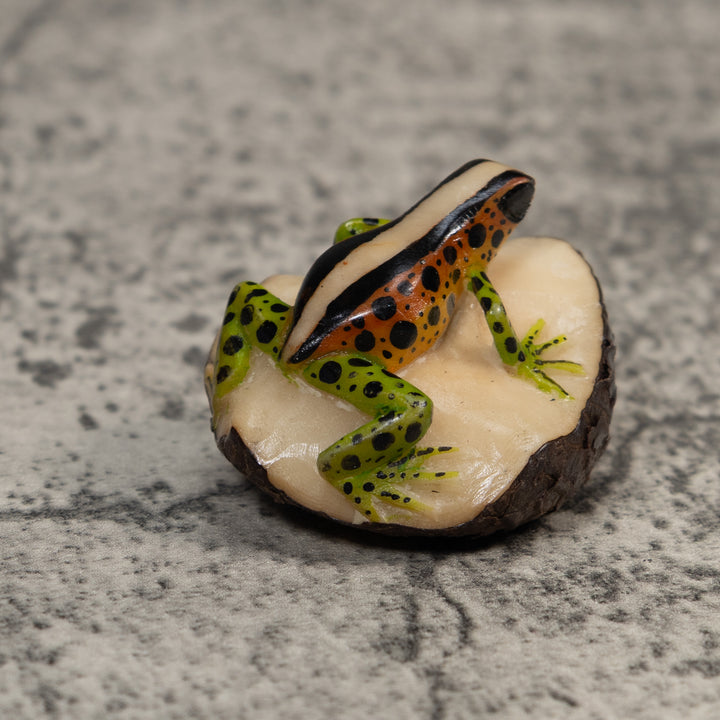 Vintage Black Gold And Green Frog Tagua Carving