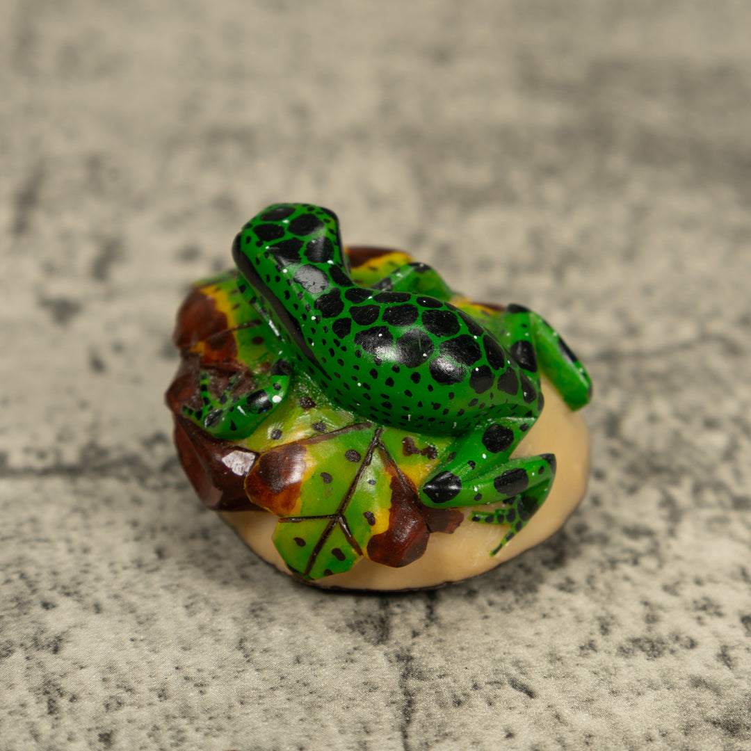 Green And Black Poison Dart Frog Tagua Carving