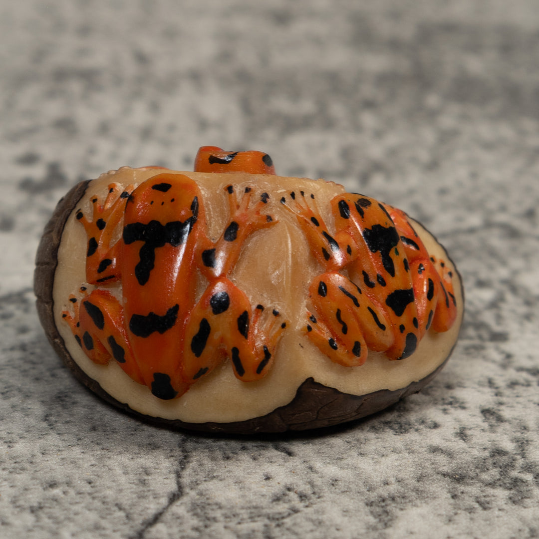 Triple Golden Frog Tagua Carving