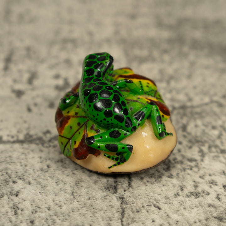 Green And Black Poison Dart Frog Tagua Carving