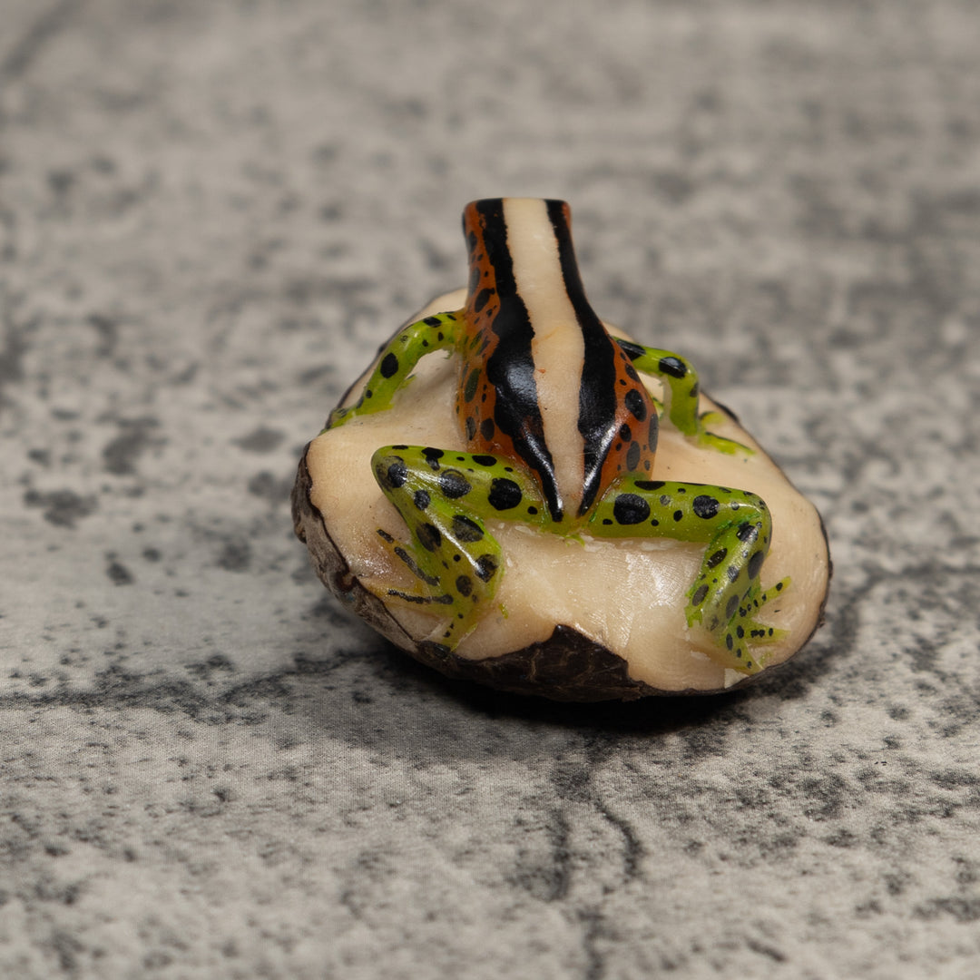 Vintage Black Gold And Green Frog Tagua Carving
